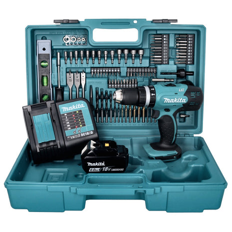 Makita DHP 453 SGX5 Akku Schlagbohrschrauber 18 V 42 Nm + 1x Akku 6,0 Ah + Ladegerät + 101 tlg. Zubehör Set + Koffer - Toolbrothers