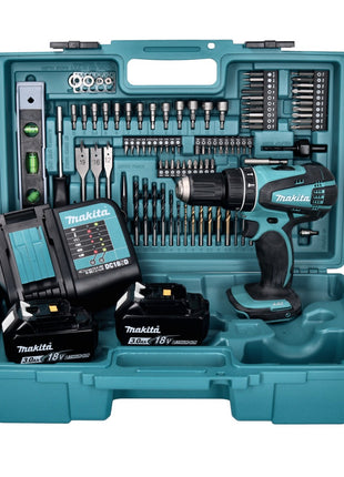 Makita DHP 456 SF2X5 Akku Schlagbohrschrauber 18 V 50 Nm + 2x Akku 3,0 Ah + Ladegerät + 101 tlg. Zubehör Set + Koffer