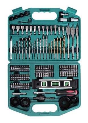 Makita DF 457 DWE 10 taladro atornillador inalámbrico 18 V 42 Nm Serie G + 2 baterías 1,5 Ah + cargador + juego de brocas de 101 piezas + estuche