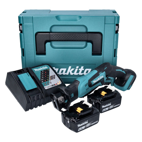 Makita DJR 185 RGJ Scie sabre sans fil Recipro 18 V + 2x Batteries 6.0 Ah + Chargeur + Coffret Makpac