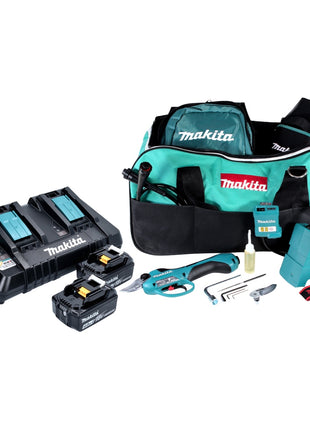 Makita DUP 361 PM Akku Rebschere Astschere 36 V ( 2x 18 V ) + 2x Akku 4,0 Ah + Doppelladegerät + Tasche