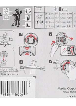 Makita 2-Fadenkopf Tap&Go 2,0 mm 2 Stk. ( 2x 191D91-7 ) für 18 V Akku Rasentrimmer DUR 187 und DUR 188