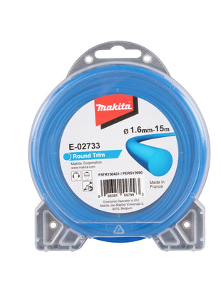 Makita Tête à 2 fils Tap&Go 2,0 mm + Fil nylon rond 1,6 mm 15 m pour coupe-herbe sans fil 18V DUR187 et DUR188  (2x 191D91-7) (2x E-02733)