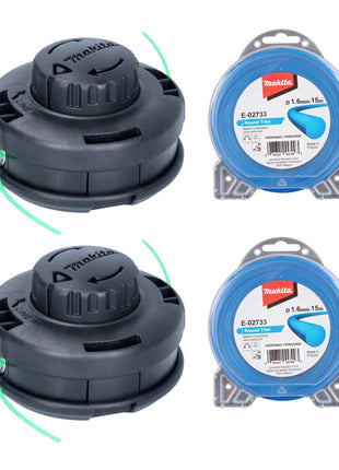 Makita Tête à 2 fils Tap&Go 2,0 mm + Fil nylon rond 1,6 mm 15 m pour coupe-herbe sans fil 18V DUR187 et DUR188  (2x 191D91-7) (2x E-02733)