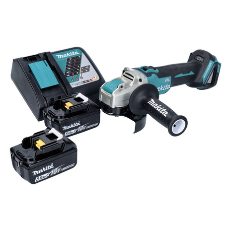 Amoladora angular a batería Makita DGA 521 RTX1 18 V 125 mm X-LOCK sin escobillas + 2x baterías 5,0 Ah + cargador