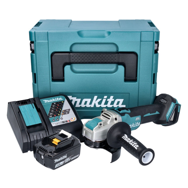 Makita DGA 521 RF1X1J Smerigliatrice angolare a batteria 18 V 125 mm X-LOCK Brushless + 1x batteria ricaricabile 3,0 Ah + caricabatterie + Makpac
