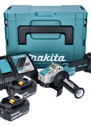 Makita DGA 521 RFX1J Akumulatorowa szlifierka kątowa 18 V 125 mm X-LOCK Bezszczotkowa + 2x akumulator 3,0 Ah + ładowarka + Makpac