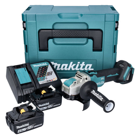 Makita DGA 521 RMX1J Akumulatorowa szlifierka kątowa 18 V 125 mm X-LOCK Bezszczotkowa + 2x akumulator 4,0 Ah + ładowarka + Makpac