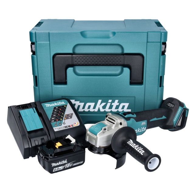 Makita DGA 521 RG1X1J Smerigliatrice angolare a batteria 18 V 125 mm X-LOCK Brushless + 1x batteria ricaricabile 6,0 Ah + caricabatterie + Makpac