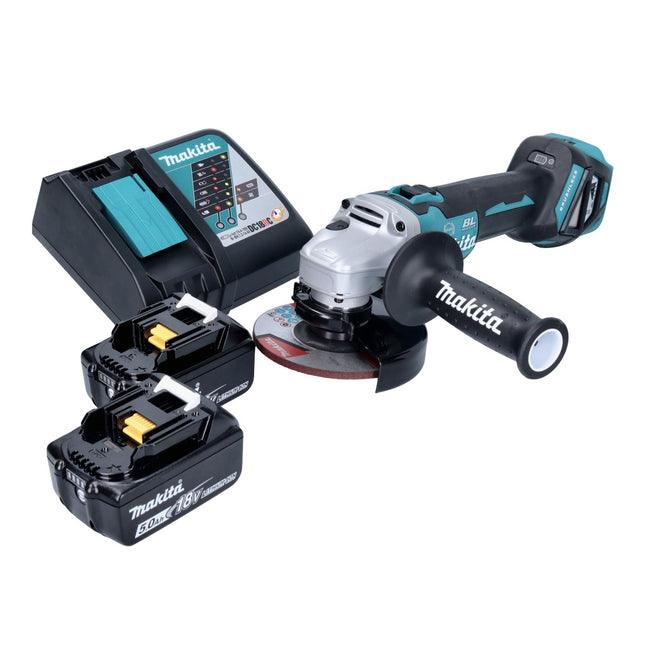 Smerigliatrice angolare a batteria Makita DGA 513 RT 18 V 125 mm brushless + 2x batteria ricaricabile 5,0 Ah + caricabatterie