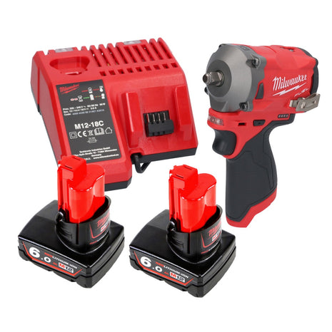 Milwaukee M12 FIW38-602C akumulatorowy klucz udarowy 12 V 339 Nm 3/8" bezszczotkowy + 2x akumulator 6,0 Ah + ładowarka