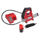 Milwaukee M12 GG-201C Akku Fettpresse 12 V 562 bar + 1x Akku 2,0 Ah + Ladegerät