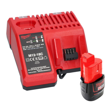 Milwaukee M12 GG-201C Akku Fettpresse 12 V 562 bar + 1x Akku 2,0 Ah + Ladegerät