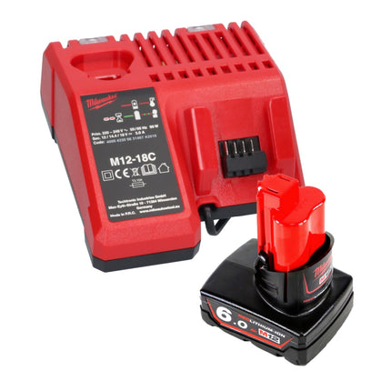 Milwaukee M12 GG-601C Akku Fettpresse 12 V 562 bar + 1x Akku 6,0 Ah + Ladegerät