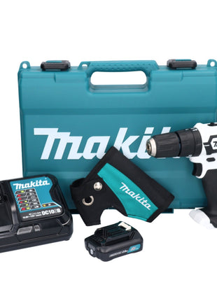 Makita HP 333 DSAW Akumulatorowa wiertarka udarowa 12 V 30 Nm biała + 1x akumulator 2,0 Ah + ładowarka + kabura + walizka