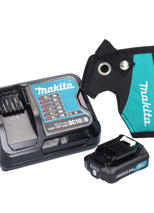 Makita HP 333 DSAP Akku Schlagbohrschrauber 12 V 30 Nm rosa + 1x Akku 2,0 Ah + Ladegerät + Holster + Koffer