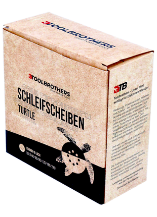 Toolbrothers TURTLE Schleifset 150 mm Klett 6 Loch je 10x P40 / P60 / P80 / P120 / P180 / 240 für Hartholz, Weichholz, Lack, Stein, Stahl, Aluminium, Furnier - Toolbrothers