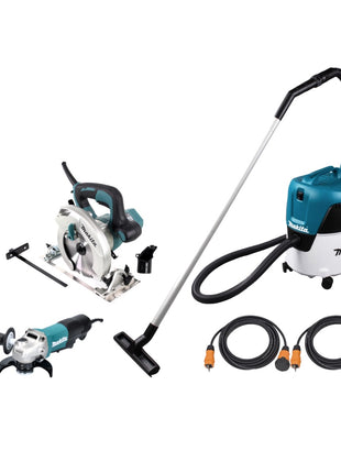 Makita GA 5050 R Winkelschleifer + HS 6601 Elektro Handkreissäge + VC 2000 L Nass- und Trockensauger + 2x Verlängerungskabel