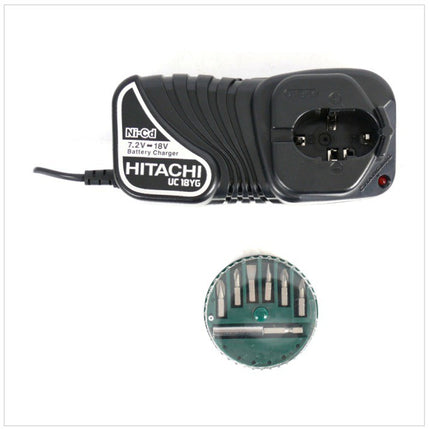 Hitachi DS 12 DVF 3 12V Ni-Cd Akku- Bohrschrauber + Hitachi UB 12 D + 2 x Akku 12 V + Ladegerät + Hitachi 7 tlg. Bit & Bohrer Set - Toolbrothers