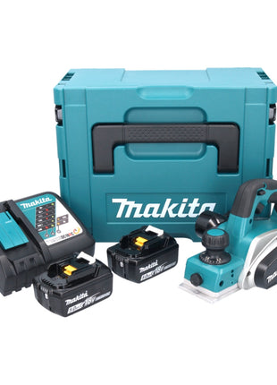 Cepilladora de batería Makita DKP 180 RTJ 18 V 82 mm + 2x baterías 5,0 Ah + cargador + Makpac