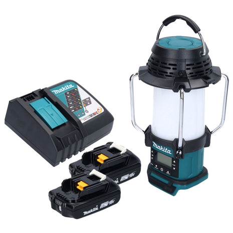 Makita DMR 055 RA Radio sans fil 18 V FM avec lanterne 360 Lampe de poche + 2x batterie 2,0 Ah + chargeur