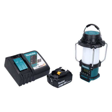 Makita DMR 055 RT1 radio de batería 18 V FM con linterna linterna 360° + 1x batería 5,0 Ah + cargador