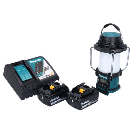 Makita DMR 055 RG Akku Radio 18 V FM mit Laterne 360° Taschenlampe + 2x Akku 6,0 Ah + Ladegerät