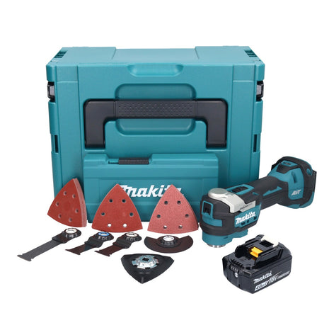 Herramienta multifuncional a batería Makita DTM 52 M1JX4 18 V Starlock Max Brushless + 1x batería 4.0 Ah + juego de accesorios + Makpac - sin cargador