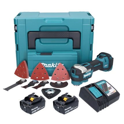 Makita DTM 52 RMJX4 utensile multifunzione a batteria 18 V Starlock Max Brushless + 2x batteria 4,0 Ah + caricabatterie + set di accessori + Makpac