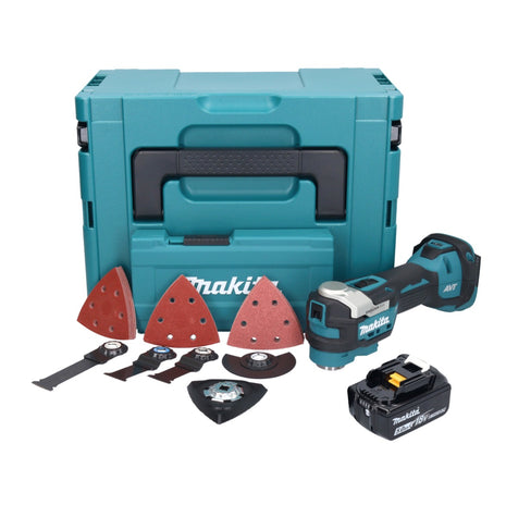 Herramienta multifuncional a batería Makita DTM 52 T1JX4 18 V Starlock Max Brushless + 1x batería 5.0 Ah + juego de accesorios + Makpac - sin cargador