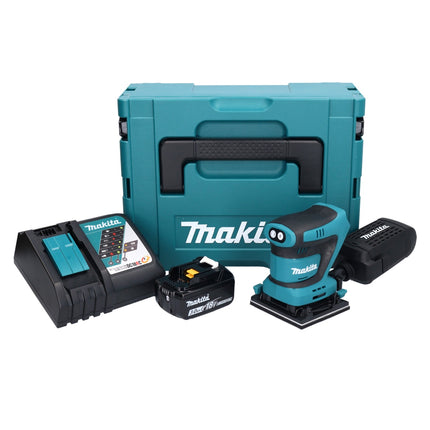 Makita DBO 480 RF1J Levigatrice orbitale a batteria 18 V 112 x 102 mm + 1x batteria ricaricabile 3,0 Ah + caricabatterie + Makpac