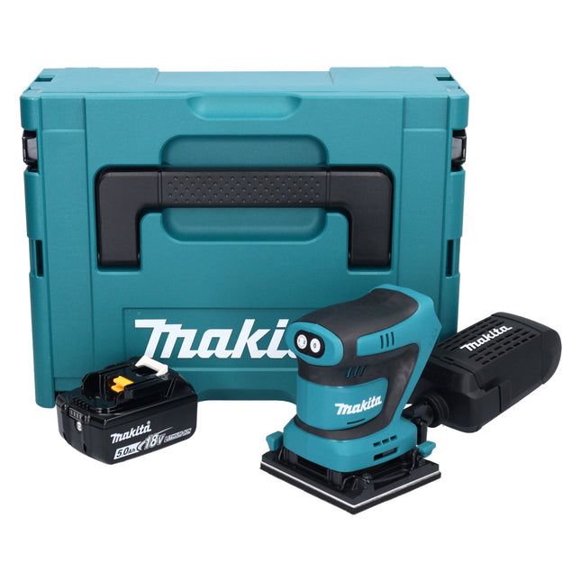 Levigatrice orbitale a batteria Makita DBO 480 T1J 18 V 112 x 102 mm + 1x batteria ricaricabile 5,0 Ah + Makpac - senza caricabatterie
