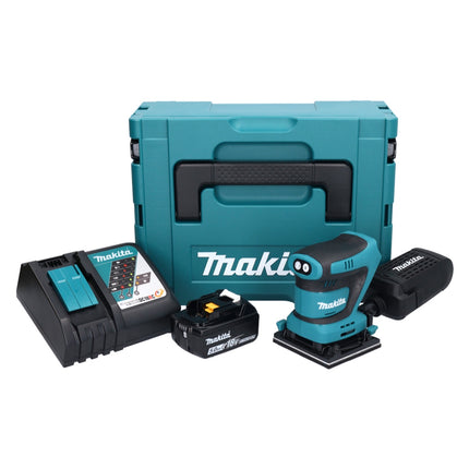 Makita DBO 480 RT1J Levigatrice orbitale a batteria 18 V 112 x 102 mm + 1x batteria ricaricabile 5,0 Ah + caricabatterie + Makpac