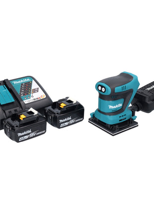 Makita DBO 481 RM Akku Schwingschleifer 18 V 112 x 102 mm + 2x Akku 4,0 Ah + Ladegerät