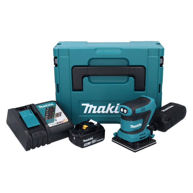Makita DBO 481 RT1J Levigatrice orbitale a batteria 18 V 112 x 102 mm + 1x batteria ricaricabile 5,0 Ah + caricatore + Makpac