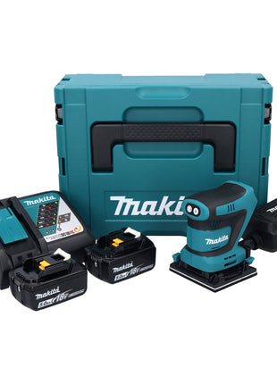 Makita DBO 481 RTJ Akku Schwingschleifer 18 V 112 x 102 mm + 2x Akku 5,0 Ah + Ladegerät + Makpac