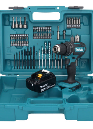 Makita DHP 482 T1X1 Akku Schlagbohrschrauber 18 V + 1x Akku 5,0 Ah + 74 tlg. Zubehörset + Koffer - ohne Ladegerät