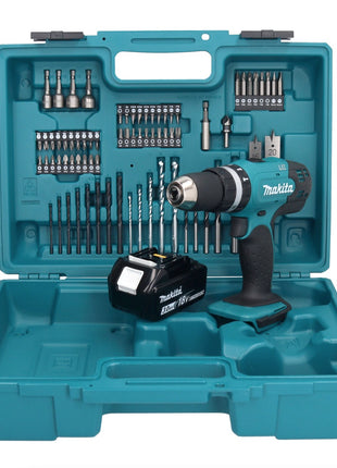 Makita DHP 453 F1X1 Perceuse-visseuse à percussion sans fil 18 V 42 Nm + 1x Batterie 3,0 Ah + Kit d'accessoires - 74 pièces + Mallette - sans chargeur