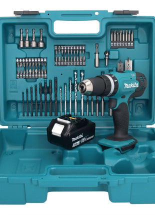 Makita DHP 453 T1X1 Perceuse-visseuse à percussion sans fil 18 V 42 Nm + 1x Batterie 5,0 Ah + kit d'accessoires - 74 pièces + Mallette - sans chargeur