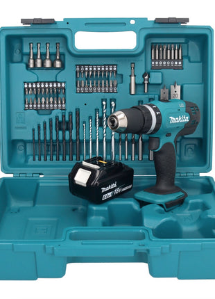 Makita DHP 453 G1X1 Akku Schlagbohrschrauber 18 V 42 Nm + 1x Akku 6,0 Ah + 74 tlg. Zubehörset + Koffer - ohne Ladegerät