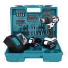 Makita DHP 482 RTX1W Perceuse-visseuse à percussion sans fil 18 V 62 Nm + 2x Batteries 5,0 Ah + Chargeur + kit d'accessoires - 74 pièces + Mallette