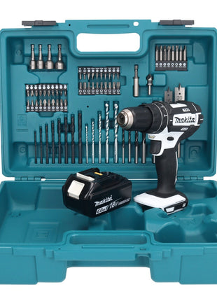 Makita DHP 482 G1X1W Perceuse-visseuse à percussion sans fil 18 V 62 Nm + 1x Batterie 6,0 Ah + kit d'accessoires - 74 pièces + Mallette - sans chargeur