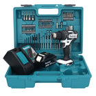 Makita DHP 482 RG1X1W Perceuse-visseuse à percussion sans fil 18 V 62 Nm + 1x Batterie 6,0 Ah + Chargeur + kit d'accessoires - 74 pièces + Coffret