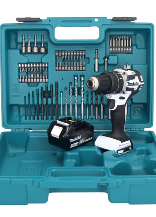 Makita DHP 484 F1X1W Akku Schlagbohrschrauber 18 V 54 Nm Brushless Weiß + 1x Akku 3,0 Ah + 74 tlg. Zubehörset + Koffer - ohne Ladegerät