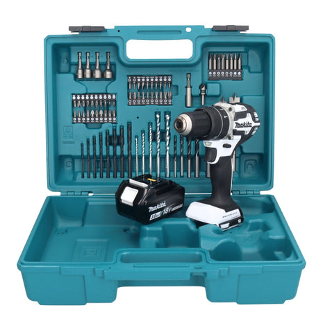 Makita DHP 484 F1X1W Akku Schlagbohrschrauber 18 V 54 Nm Brushless Weiß + 1x Akku 3,0 Ah + 74 tlg. Zubehörset + Koffer - ohne Ladegerät