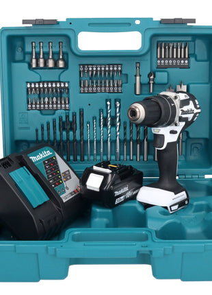 Makita DHP 484 RF1X1W Akku Schlagbohrschrauber 18 V 54 Nm Brushless Weiß + 1x Akku 3,0 Ah + Ladegerät + 74 tlg. Zubehörset + Koffer