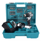 Makita DHP 484 RT1X1W Akku Schlagbohrschrauber 18 V 54 Nm Brushless Weiß + 1x Akku 5,0 Ah + Ladegerät + 74 tlg. Zubehörset + Koffer