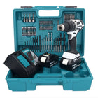 Makita DHP 484 RGX1W Perceuse-visseuse à percussion sans fil 18 V 54 Nm brushless blanc + 2x Batteries 6,0 Ah + Chargeur + Set d'accessoires - 74 pièces + Mallette