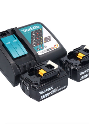 Makita DHP 484 RGX1W Perceuse-visseuse à percussion sans fil 18 V 54 Nm brushless blanc + 2x Batteries 6,0 Ah + Chargeur + Set d'accessoires - 74 pièces + Mallette