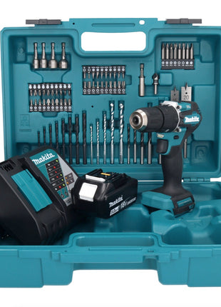 Makita DHP 487 RT1X1 Akku Schlagbohrschrauber 18 V 40 Nm Brushless + 1x Akku 5,0 Ah + Ladegerät + 74 tlg. Zubehörset + Koffer